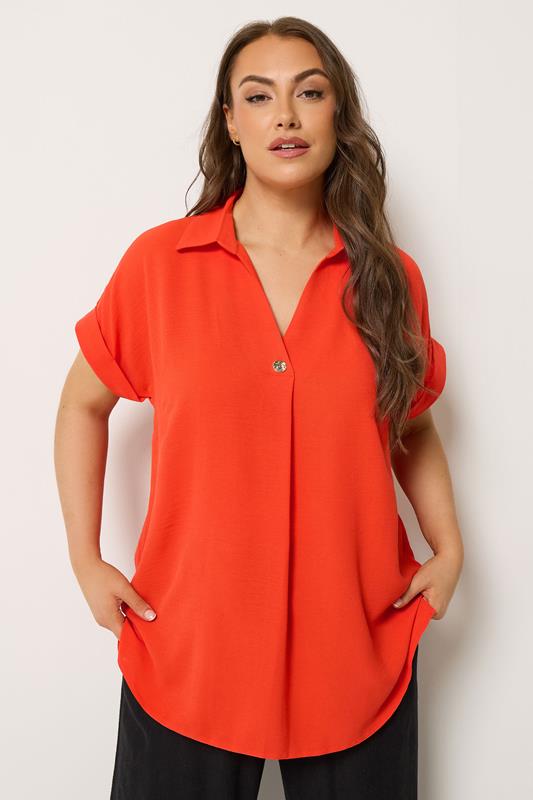  YOURS Blouse orange à demi-patte de boutonnage