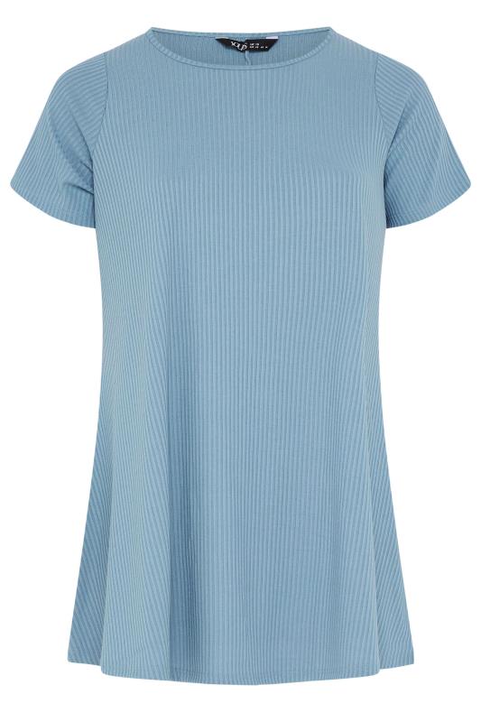 YOURS Plus Size Blue Ribbed Short Sleeve Swing Top | Yours Clothing 5