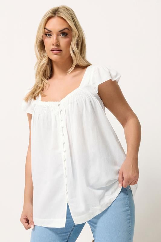  YOURS top blanco de lino con manga casquillo