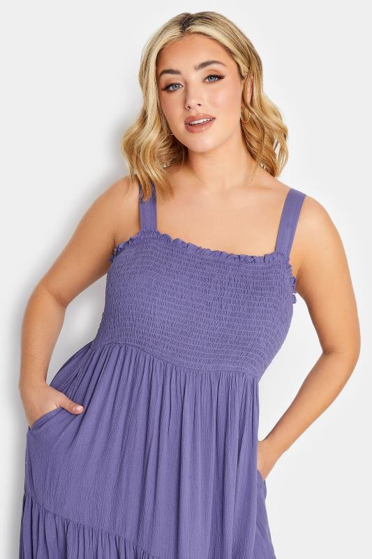 YOURS Plus Size Purple Shirred Strappy Sundress | Yours Clothing  4