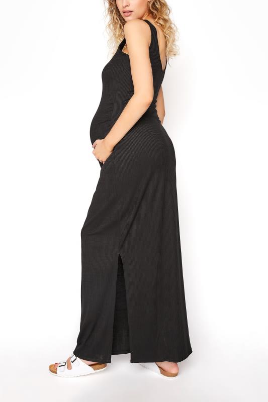 LTS Tall Maternity Black Ribbed Tube Maxi Dress_C.jpg