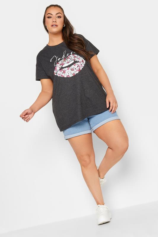 YOURS Plus Size Charcoal Grey 'J'adore' Lips Foil Print T-Shirt | Yours  Clothing