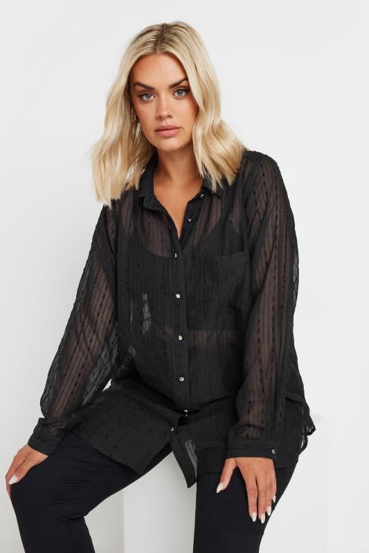 Plus Size  YOURS Curve Black Sheer Textured Shirt