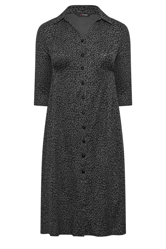 YOURS Plus Size Black Animal Print Collared Midi Dress | Yours Clothing 6
