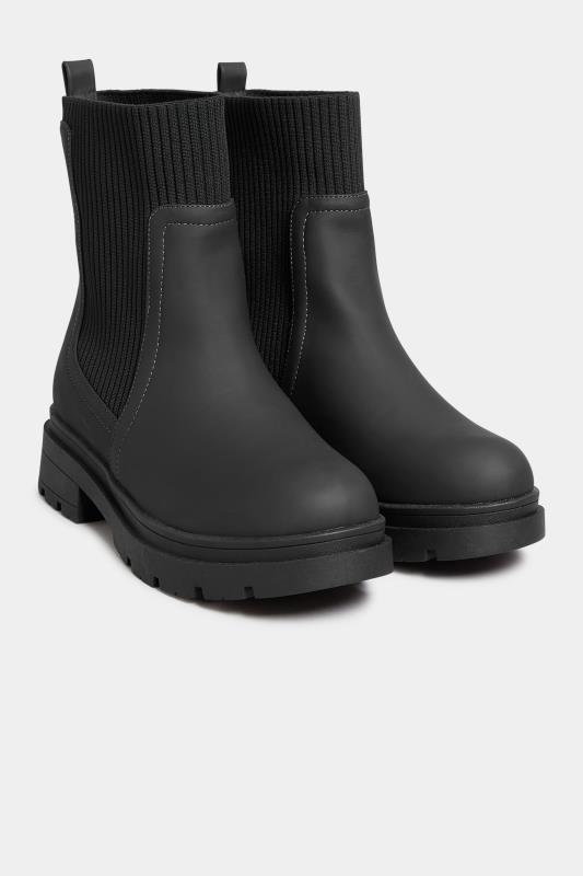 LIMITED COLLECTION Black Sock Chelsea Boots In Wide E Fit & Extra Wide EEE Fit | Yours Clothing 2