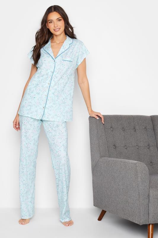 LTS Tall Light Blue Floral Print Cotton Pyjama Set_A.jpg