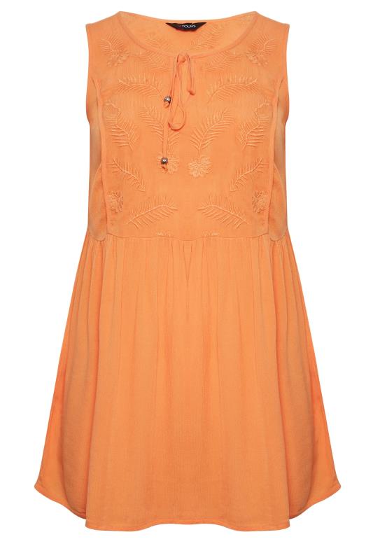 YOURS Plus Size Orange Embroidered Peplum Vest Top | Yours Clothing 7