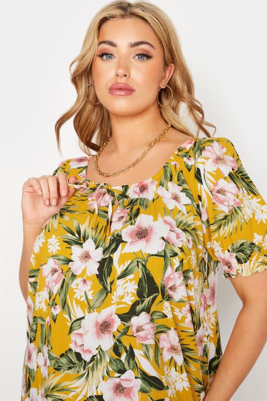YOURS LONDON Curve Yellow Floral Longline Gypsy Top 4