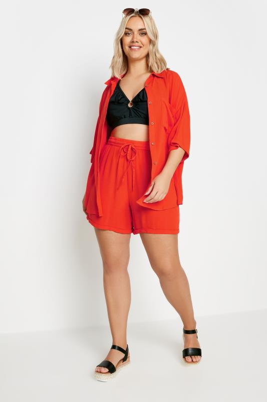 LIMITED COLLECTION Plus Size Red Crinkle Shorts | Yours Clothing 3