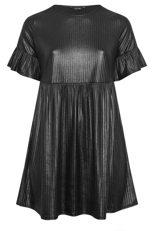 Plus Size Black Wet Look Ribbed Smock Tunic Dress | Yours Clothing 6