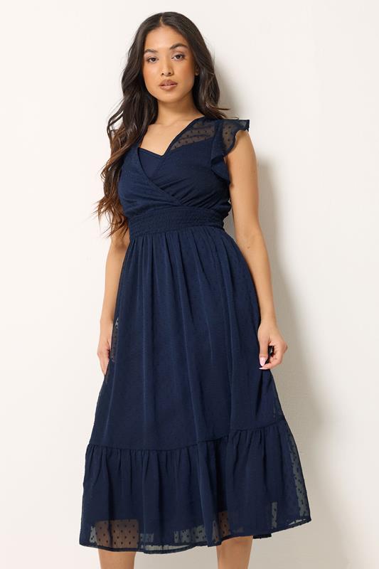 PixieGirl Petite Women's Navy Blue Dobby Maxi Dress | PixieGirl 2