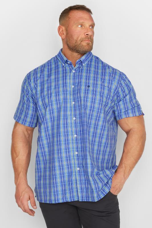 Plus Size  ESPIONAGE Big & Tall Blue & Green Checked Shirt