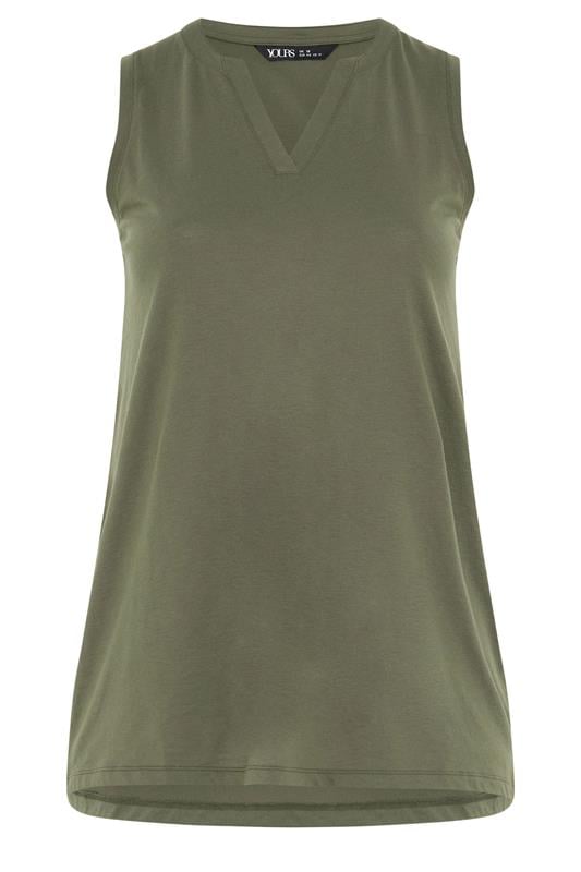 YOURS Plus Size Khaki Green Notch Neck Vest Top | Yours Clothing 5