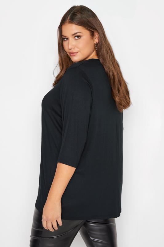 Plus Size Black Sequin Lip Print T-Shirt | Yours Clothing 3