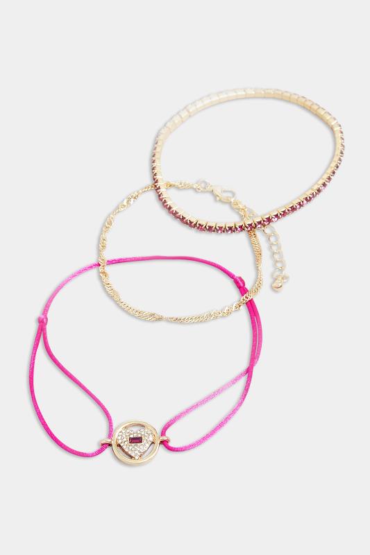 3 PACK Gold & Pink Diamante Heart Bracelet | Yours Clothing  2