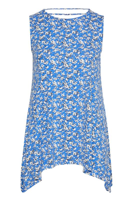 Plus Size Blue Floral Open Back Hanky Hem Vest Top | Yours Clothing 5