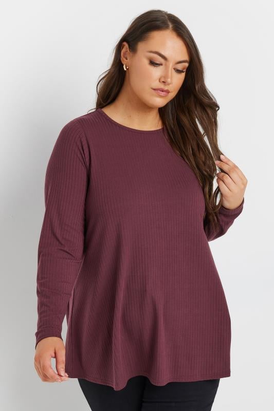  Tallas Grandes YOURS Curve Purple Ribbed Swing T-Shirt