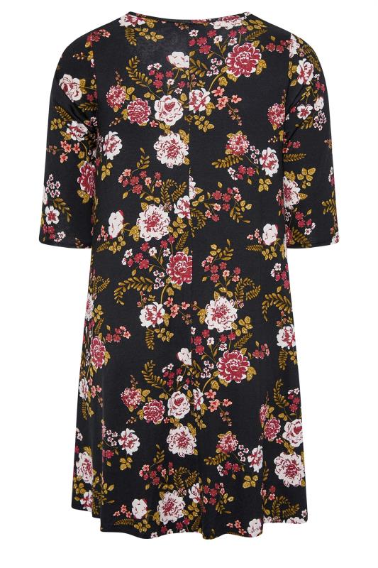 Plus Size Black Floral Print Drape Pocket Dress | Yours Clothing 7