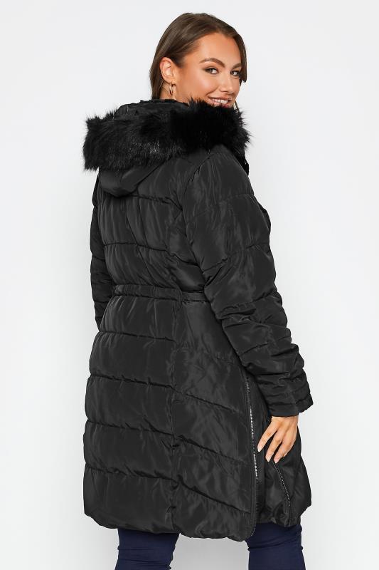 BUMP IT UP Maternity Plus Size Black Panelled Puffer Midi Coat | Yours Clothing 4