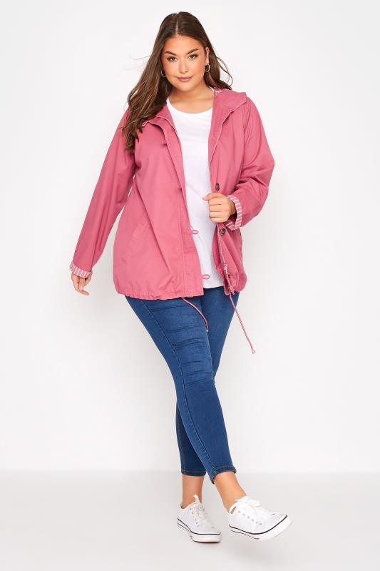 Plus Size Pink Contrast Parka Jacket | Yours Clothing  2