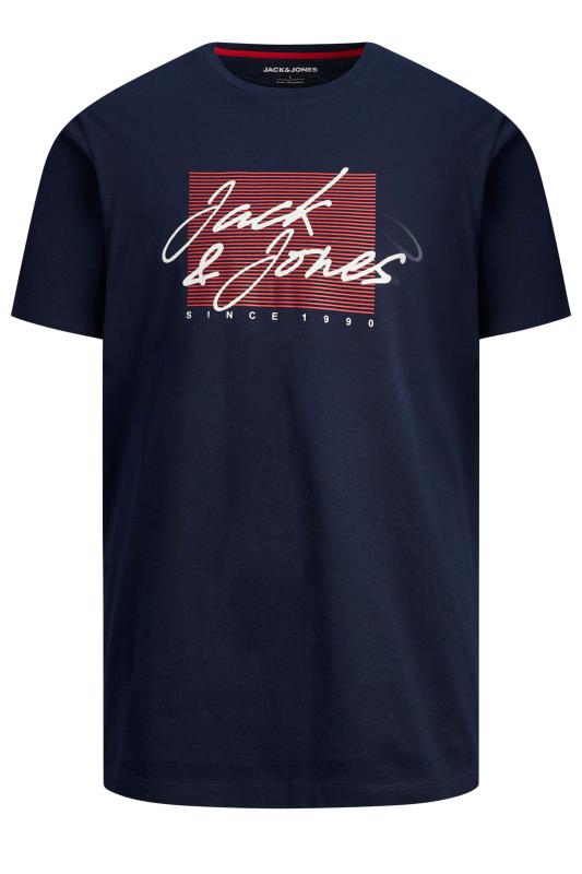 JACK & JONES Big & Tall Navy Blue Chest Logo Short Sleeve T-Shirt | BadRhino 2