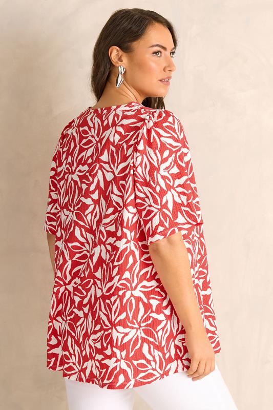 EVANS Plus Size Red Floral Pleat Front Angel Sleeve Top | Evans  2