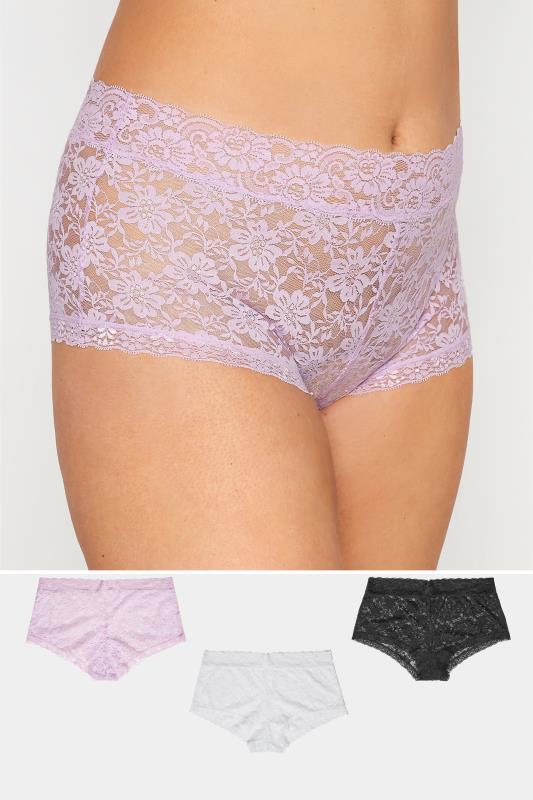 Plus Size 3 PACK Lilac Purple Lace Mid Rise Shorts | Yours Clothing  1