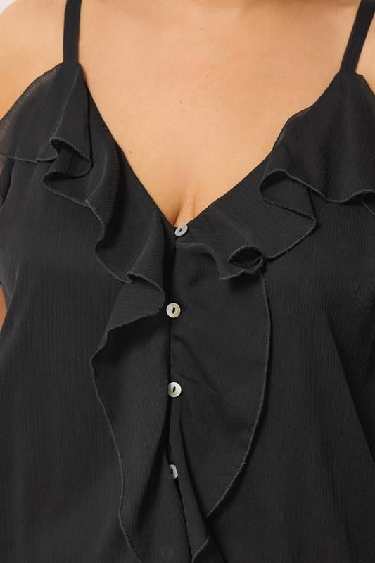 YOURS Plus Size Black Ruffle Vest Top | Yours Clothing 5