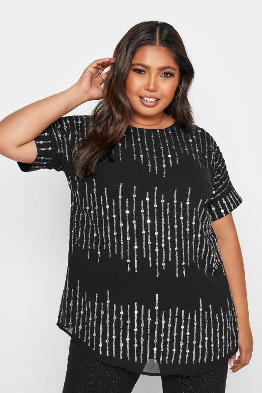Plus Size  LUXE Black Sequin Embellished Top
