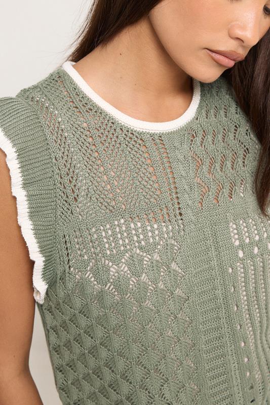 PixieGirl Petite Women's Sage Green & Ivory White Crochet Vest Top | PixieGirl 4