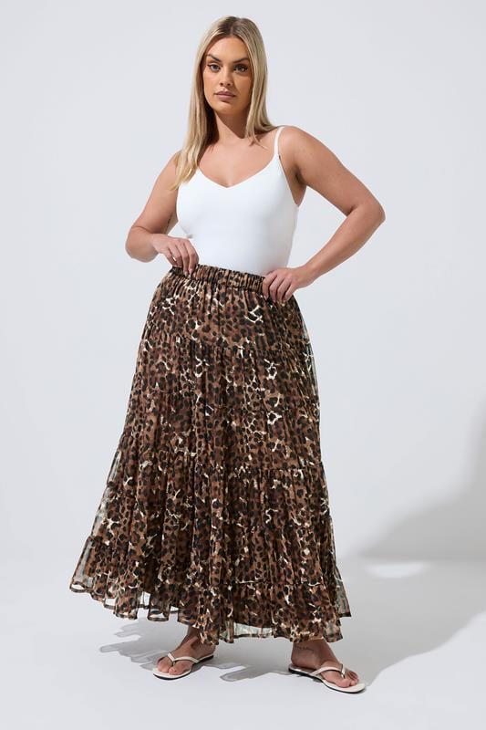  LIMITED COLLECTION Curve Brown Leopard Print Skirt