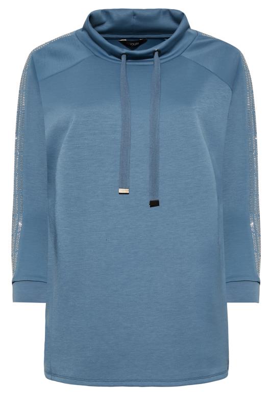 Curve Blue Diamante Sleeve Raglan Sweatshirt | Yours Clothing 6