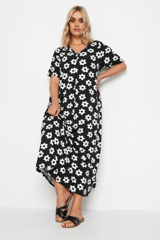 YOURS Plus Size Black Floral Print Pleat Front Maxi Dress | Yours Clothing 2