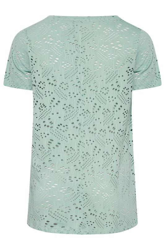 YOURS Plus Size Sage Green Broderie Anglaise Swing T-Shirt | Yours Clothing 7