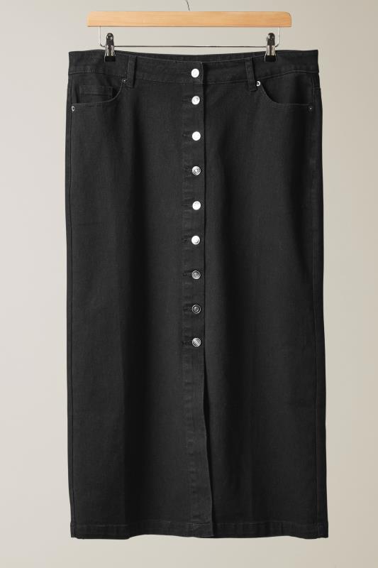 EVANS Plus Size Black Button Through Denim Maxi Skirt | Evans 5