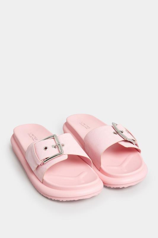 Pink Buckle Strap Mule Sandals In Wide E Fit & Extra Wide EEE Fit | Yours Clothing 2