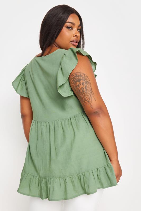 YOURS Plus Size Sage Green Tiered Linen Blouse | Yours Clothing 3