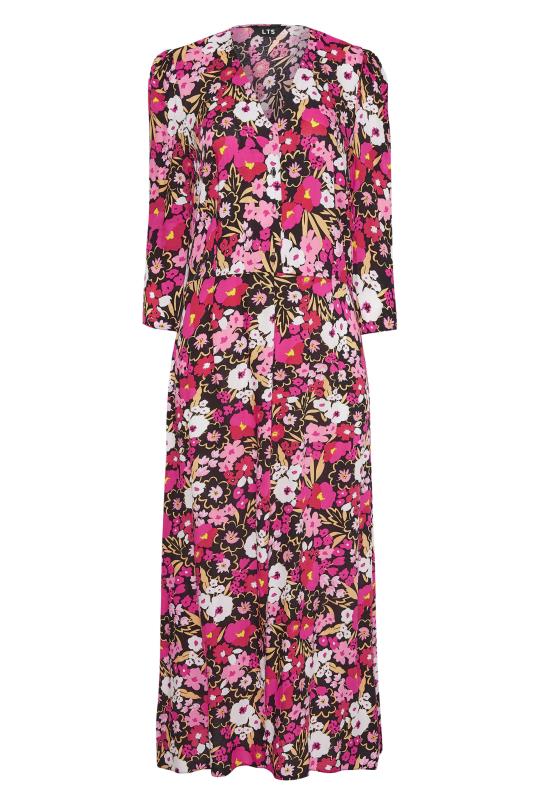 LTS Tall Black Floral Print Tea Dress 6