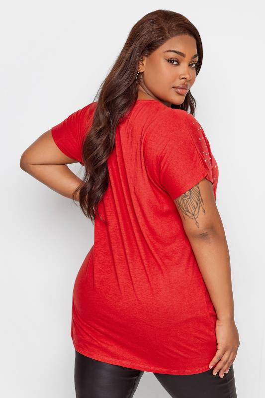 YOURS Plus Size Red Embellished Front T-Shirt | Yours Clothing 3