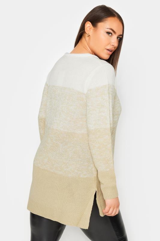 YOURS Plus Size Cream Colourblock Stripe Knitted Jumper | Yours Clothing 4