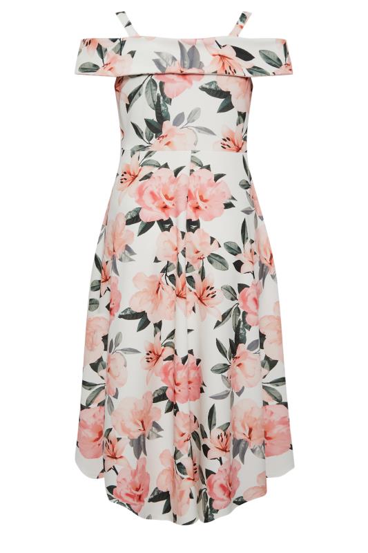 YOURS LONDON Plus Size White & Pink Floral Bardot Midi Dress | Yours Clothing 7