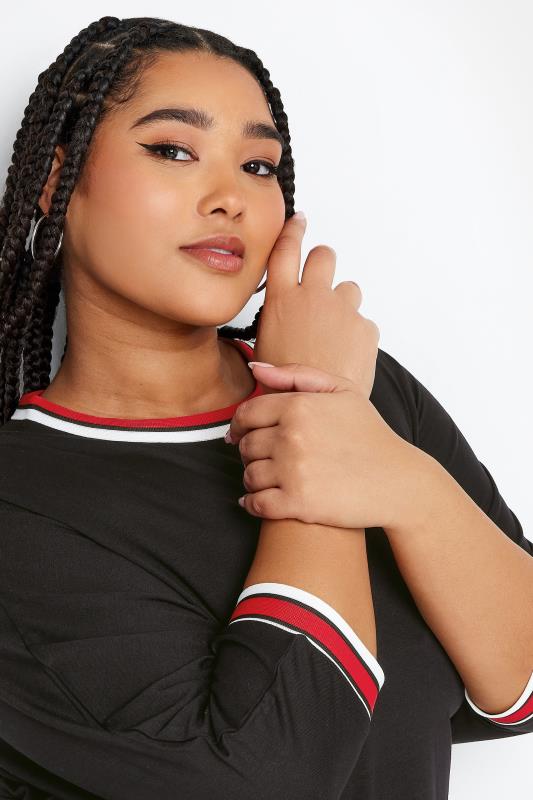 YOURS Plus Size Black Stripe Detail Batwing Sleeve T-Shirt | Yours Clothing 4