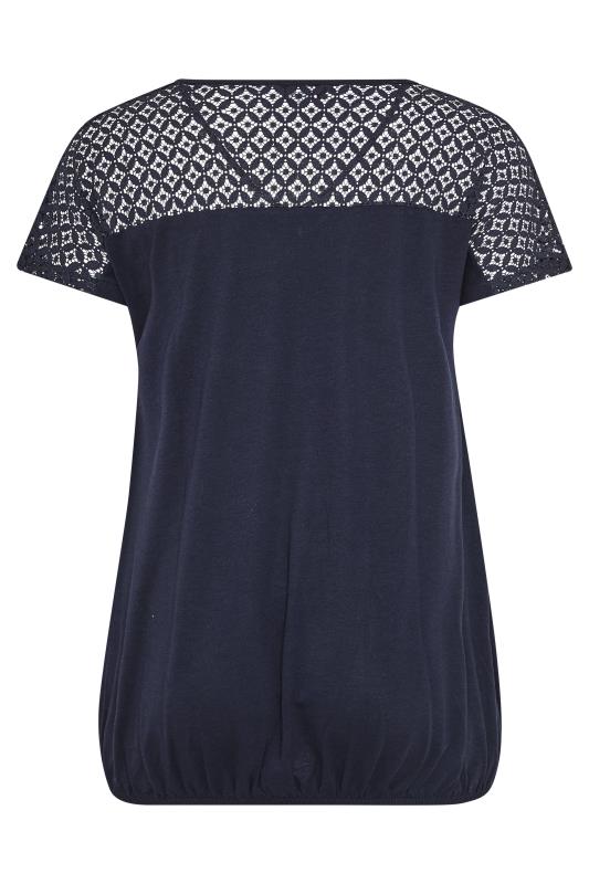 Navy Lace Sleeve Bubble Hem Top | Yours Clothing