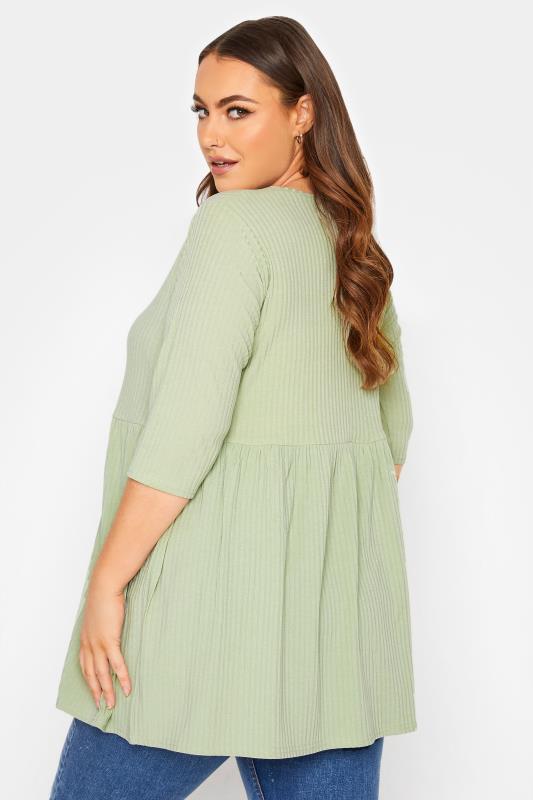 LIMITED COLLECTION Curve Light Green Ribbed Smock Top 3