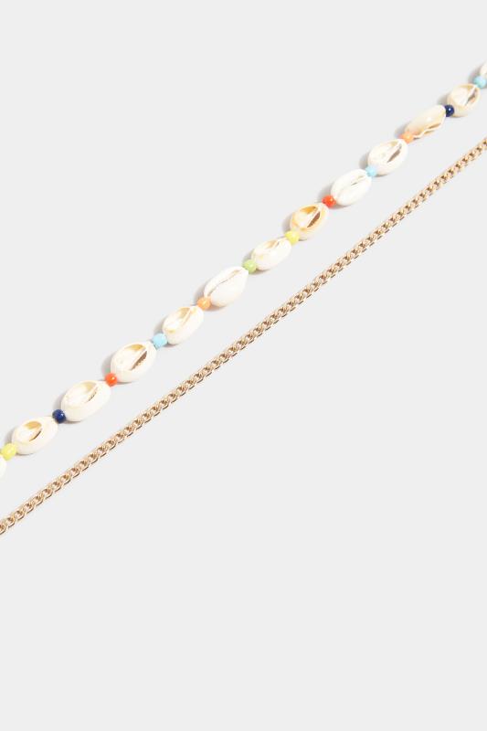 2 PACK Plus Size Gold Tone & Shell Detail Choker Necklaces | Yours Clothing 3