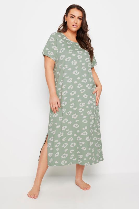 YOURS Plus Size Sage Green Leopard Print Nightdress | Yours Clothing  2