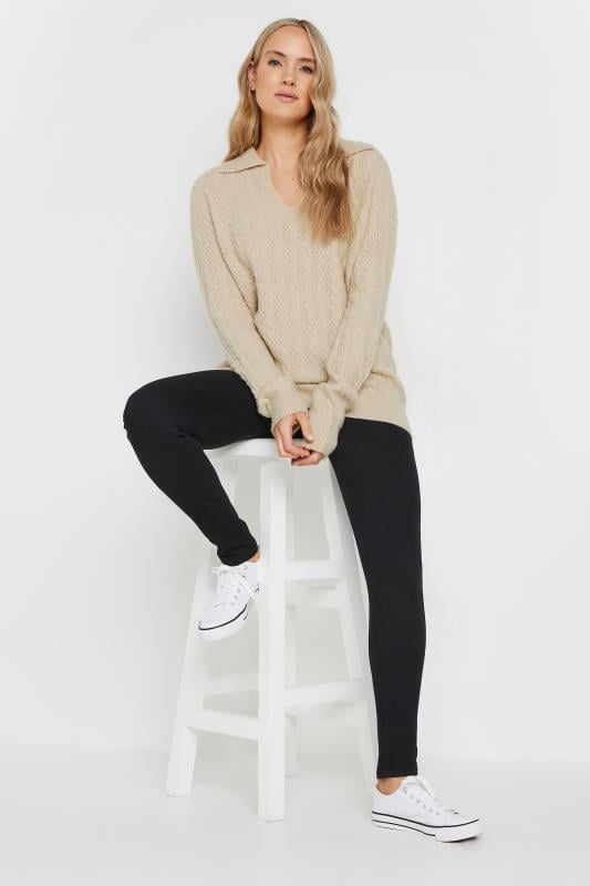 LTS Tall Beige Brown Open Collar Cable Knit Jumper | Long Tall Sally 2