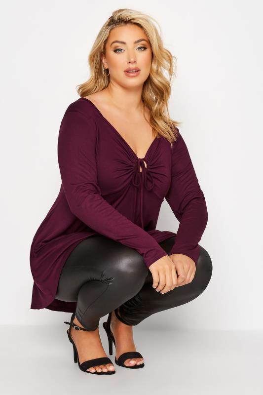 LIMITED COLLECTION Plus Size Berry Red Keyhole Tie Neckline Swing Top | Yours Clothing 4