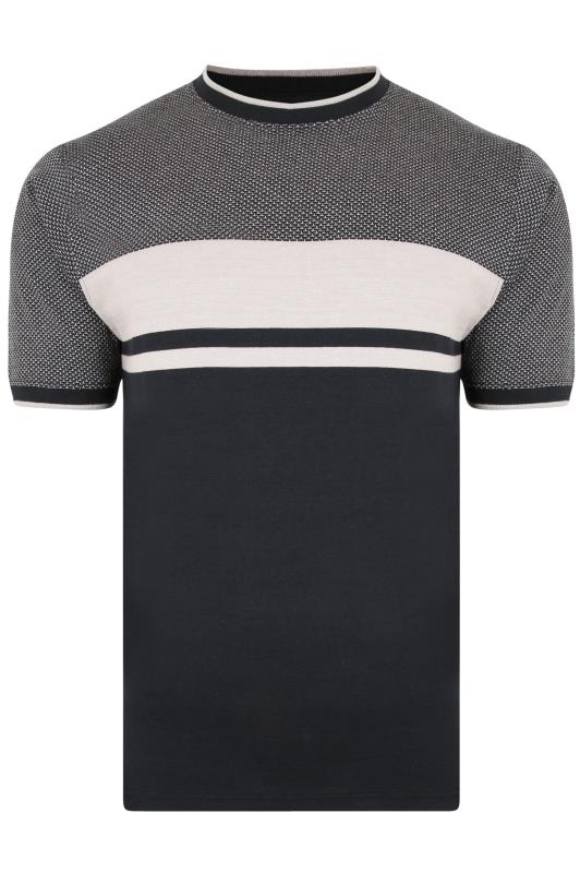 KAM Big & Tall Black Dobby Colour Block T-Shirt 2