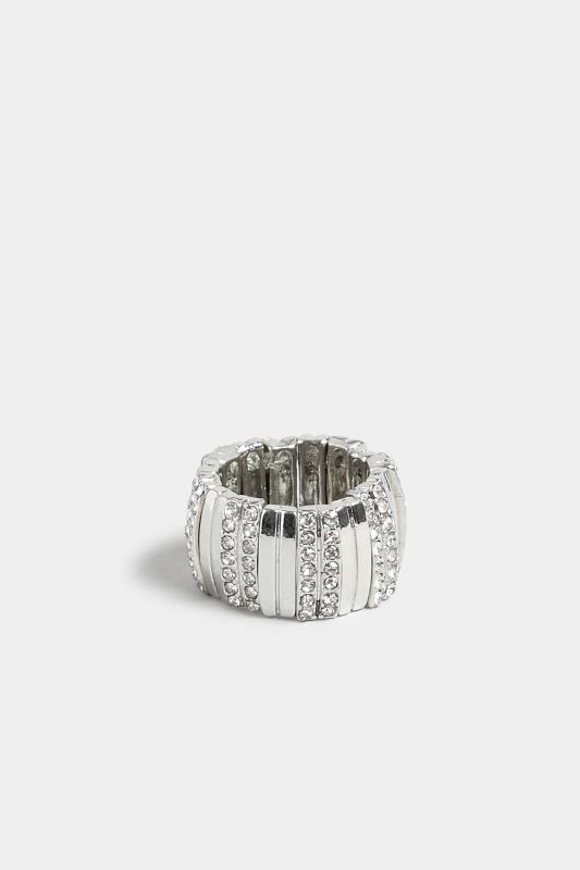 Silver Diamante Stretch Ring | Yours Clothing 3